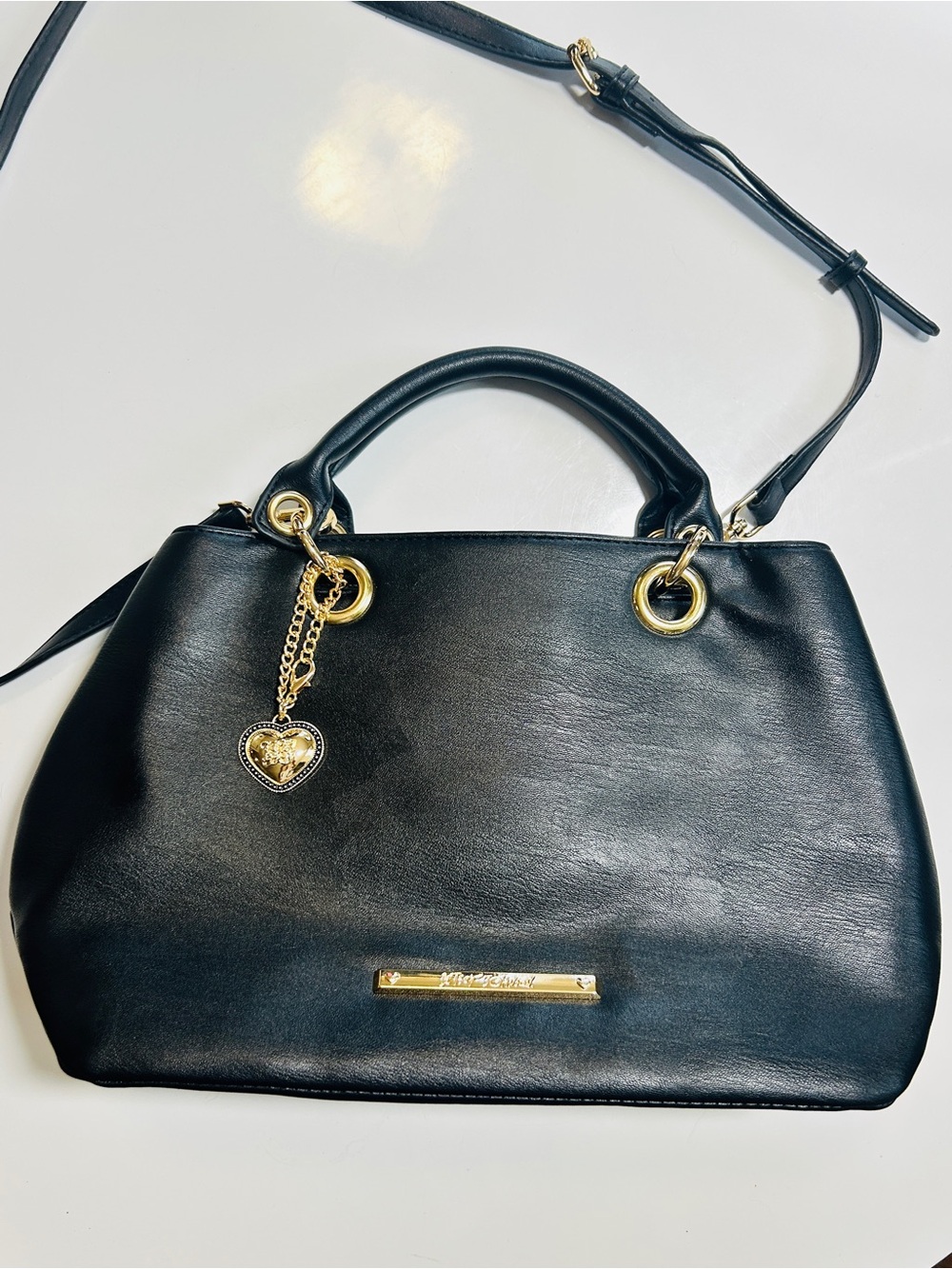 Betsy Johnson Black Tote with Gold Hardware and crossbody strap